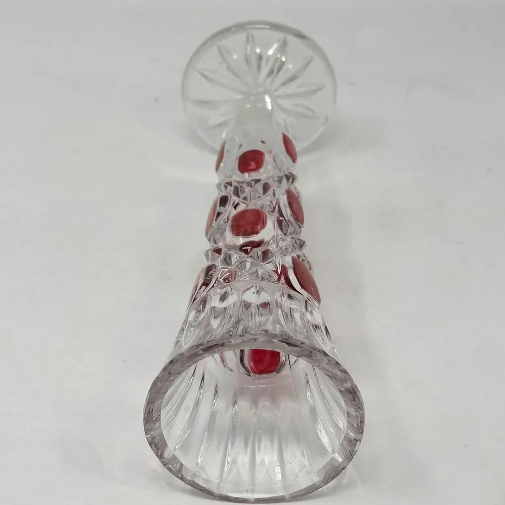 Vintage Lead Crystal Clear Bud Vase Ruby Red Flash Cut Glass Germany 8